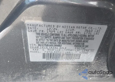 2024 Nissan Kicks S Xtronic Cvt из США, поврежденный, VIN 3N1CP5BV4RL594982